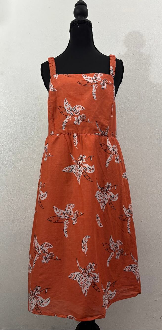 RAINBOW Orange Floral Dress Cotton Sleeveless Midi Women Size XL
